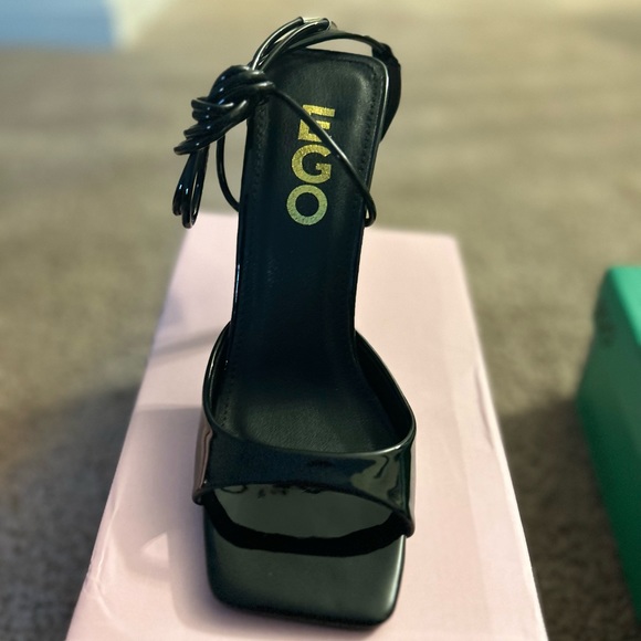 PAMELA LACE UP STRAPPY SQUARE PEEP TOE STILETTO HEEL IN BLACK PATENT - Picture 5 of 5